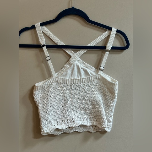 Hollister White Crochet Halter Crop Top Shirt Blouse with Adjustable Straps - Picture 5 of 11